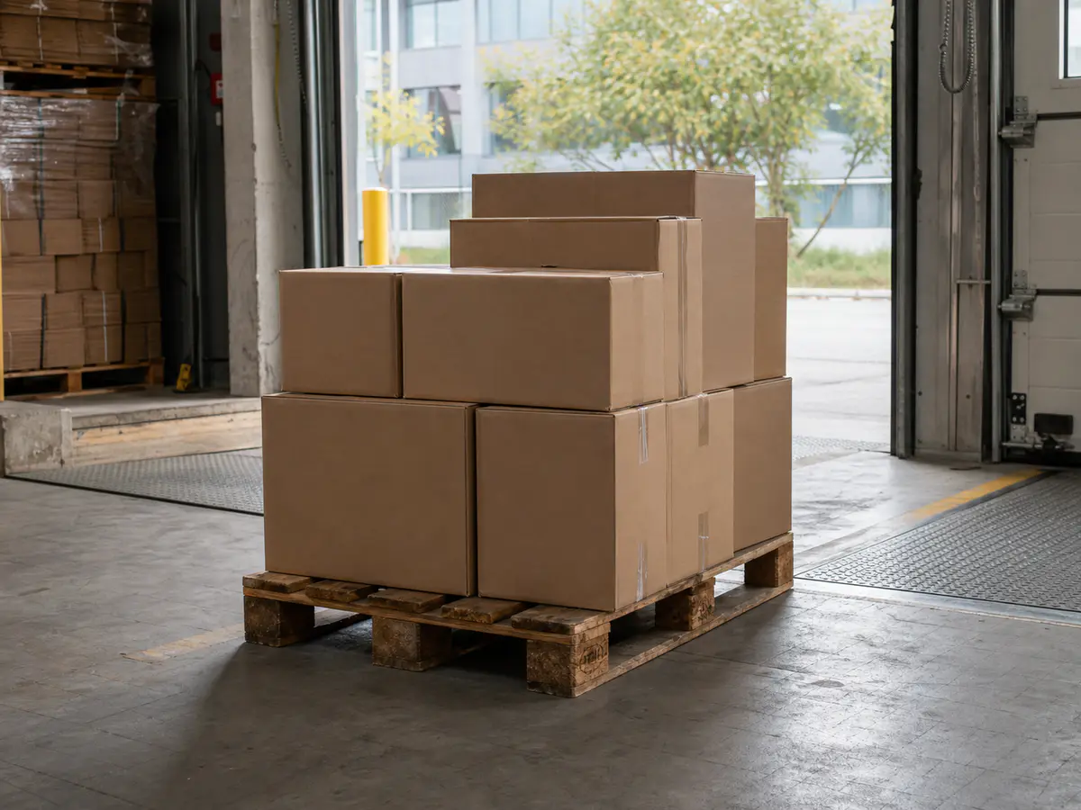 Removal-order cartons arranged for count verification in a German warehouse